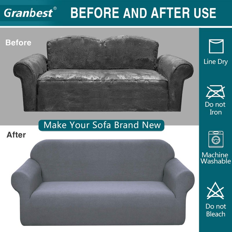 Granbest Premium Waterproof Sofa Cover High Stretch Couch Slipcover Super Soft Fabric Couch Cover (Light Gray, Medium) - Image 5
